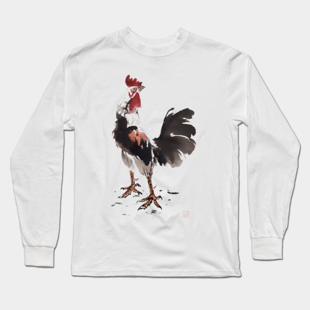 Rooster Stare Long Sleeve T-Shirt by Huluhua